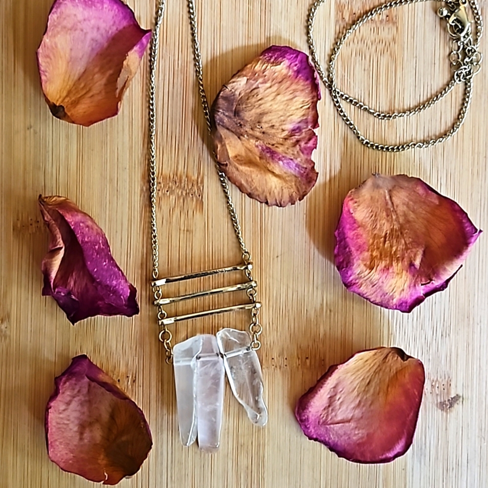 Long gold chain Crystal necklace